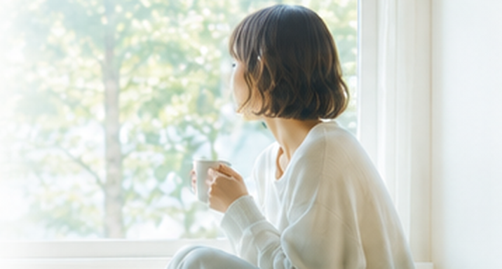 窓辺で穏やかに過ごす人物